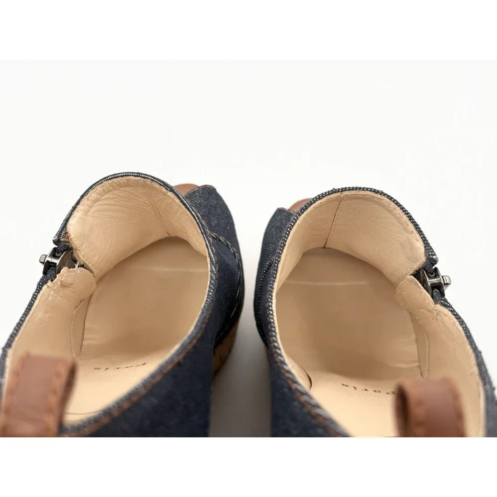 Christian Louboutin Denim Peep Toe Cork Platform Wedge Heels Size EU 36